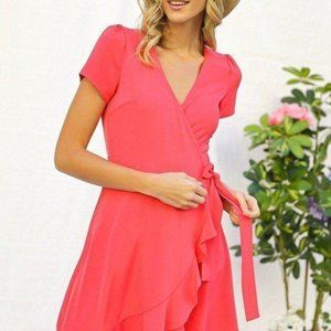 Davi & Dani Ruffle Edge Tulip Wrap Dress